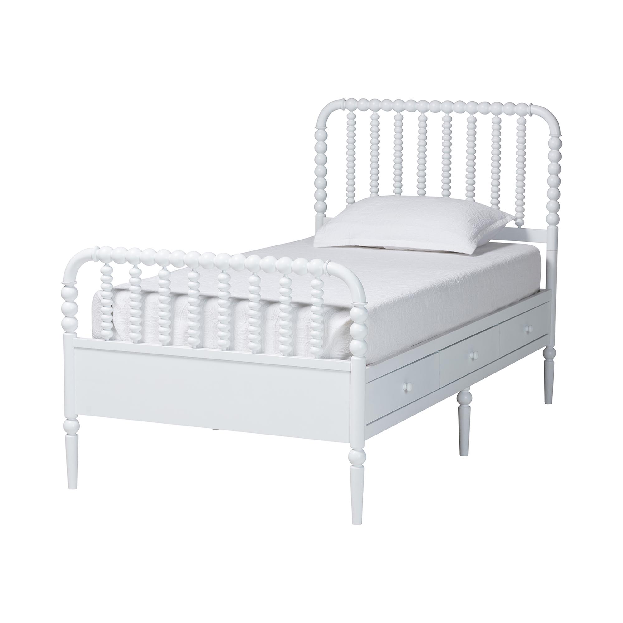 Baxton Studio Lucera 6-Drawer Platform Bed with Bobbin Frame, Twin, White